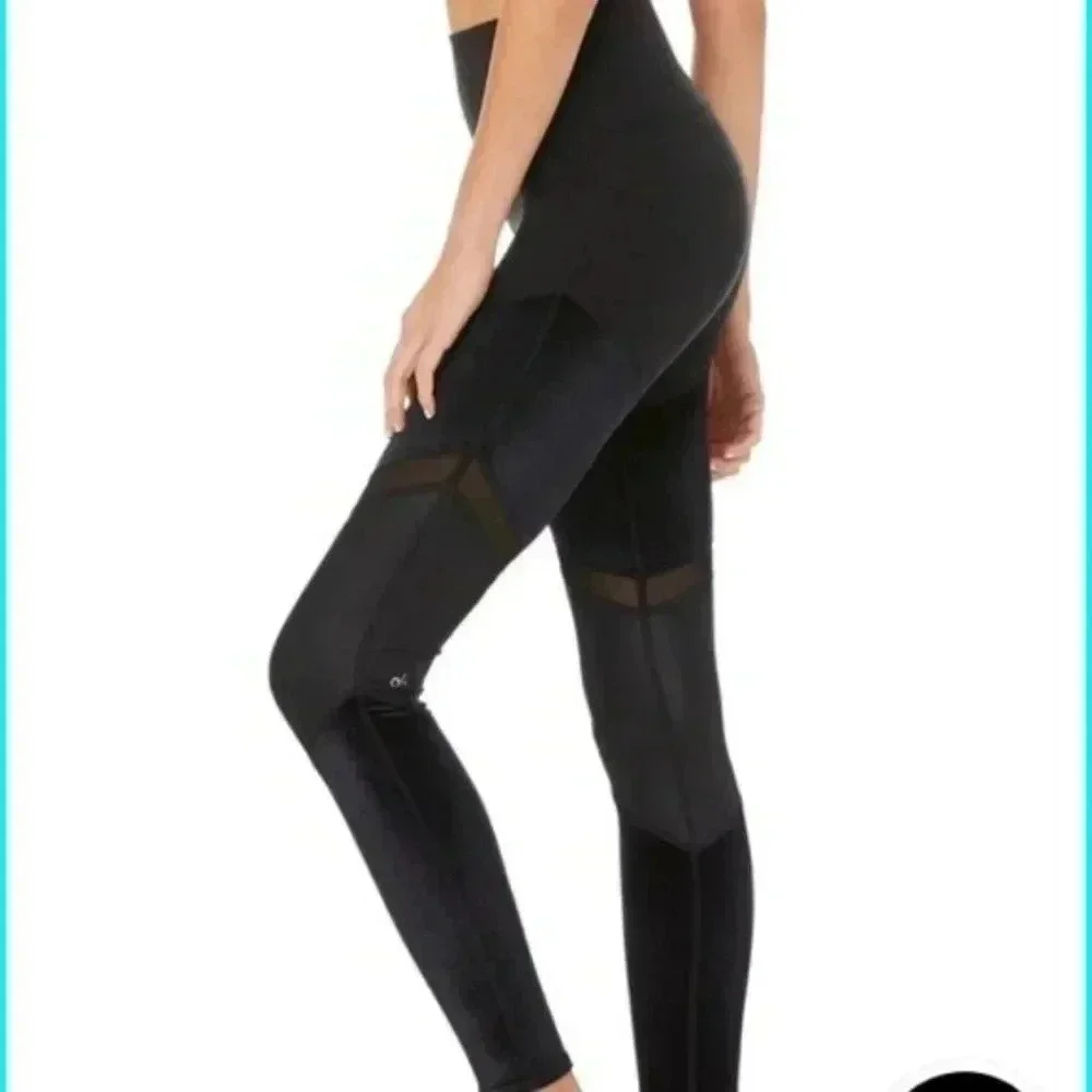 Alo Yoga Black Sheila Leggings Mesh Panels  Activewear